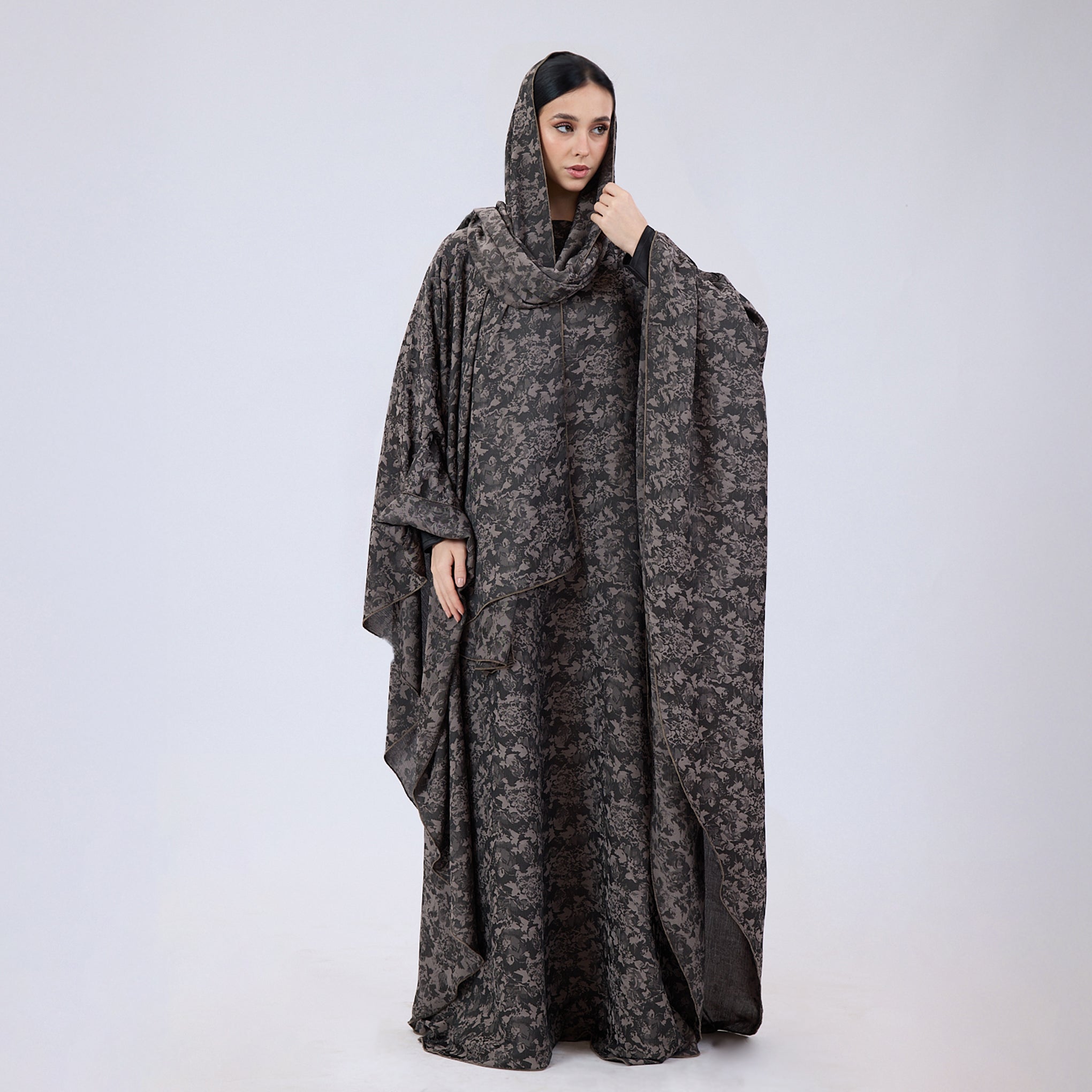 Printed Crinkle Crepe Kaftan Dress with Matching Hijab
