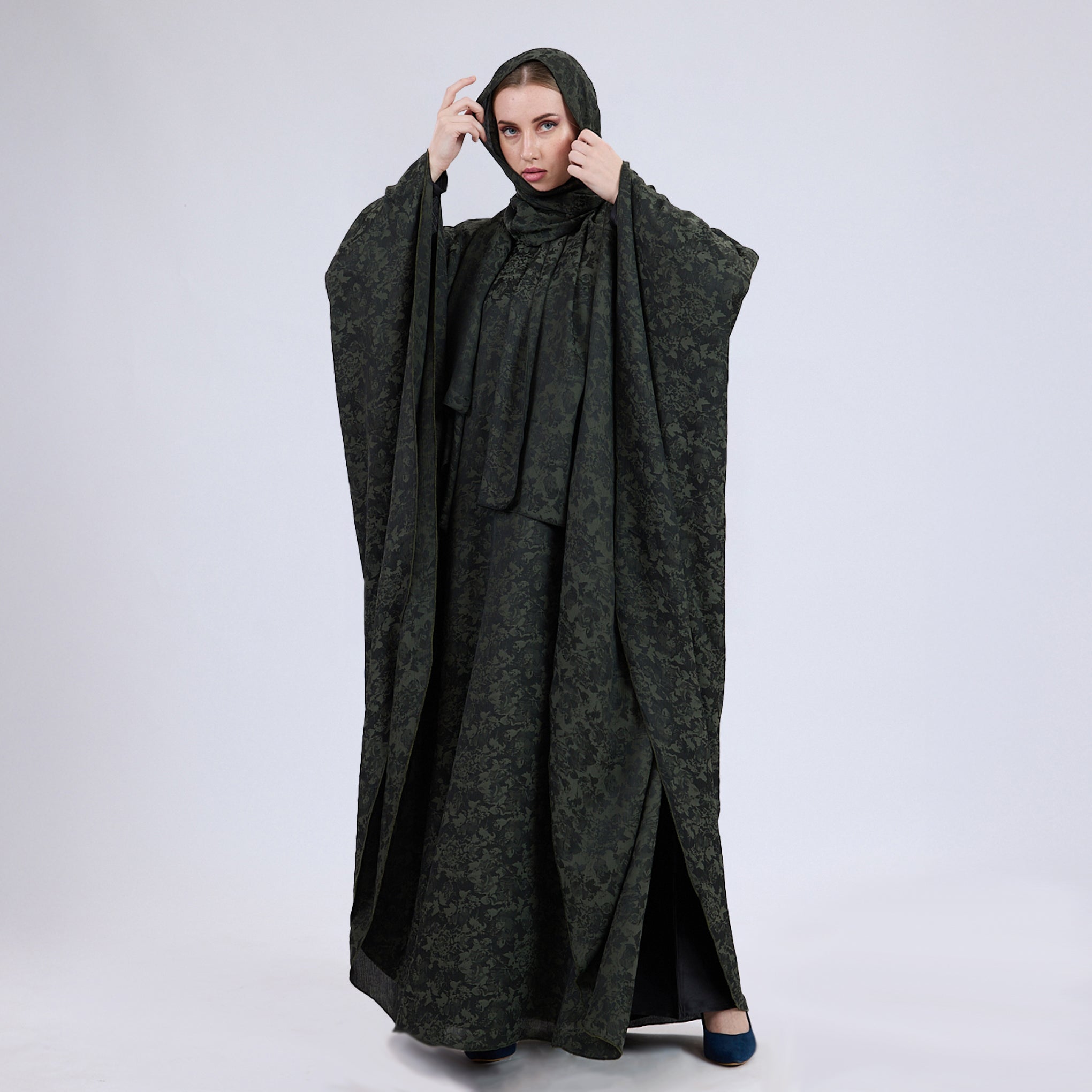 Printed Crinkle Crepe Kaftan Dress with Matching Hijab