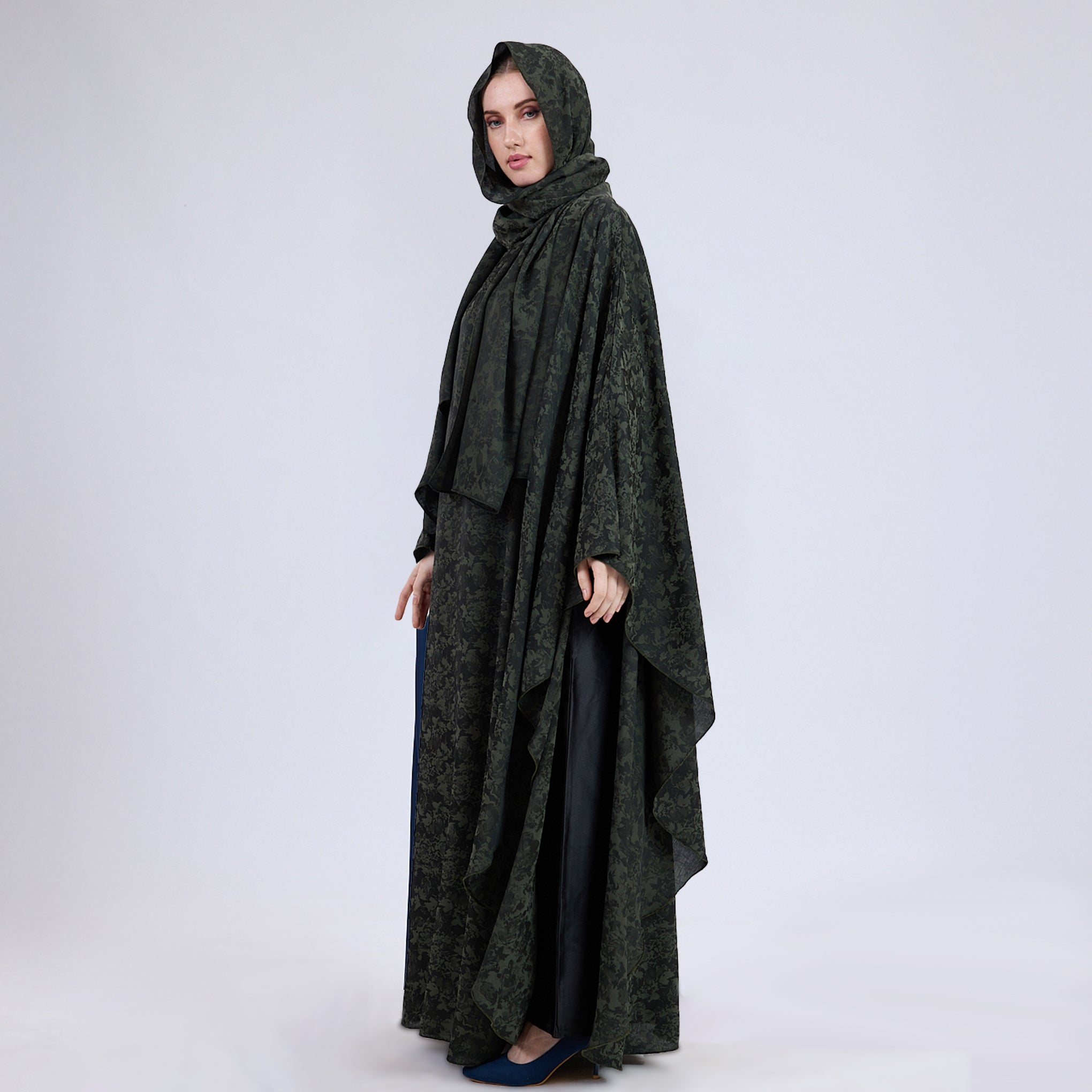 Printed Crinkle Crepe Kaftan Dress with Matching Hijab