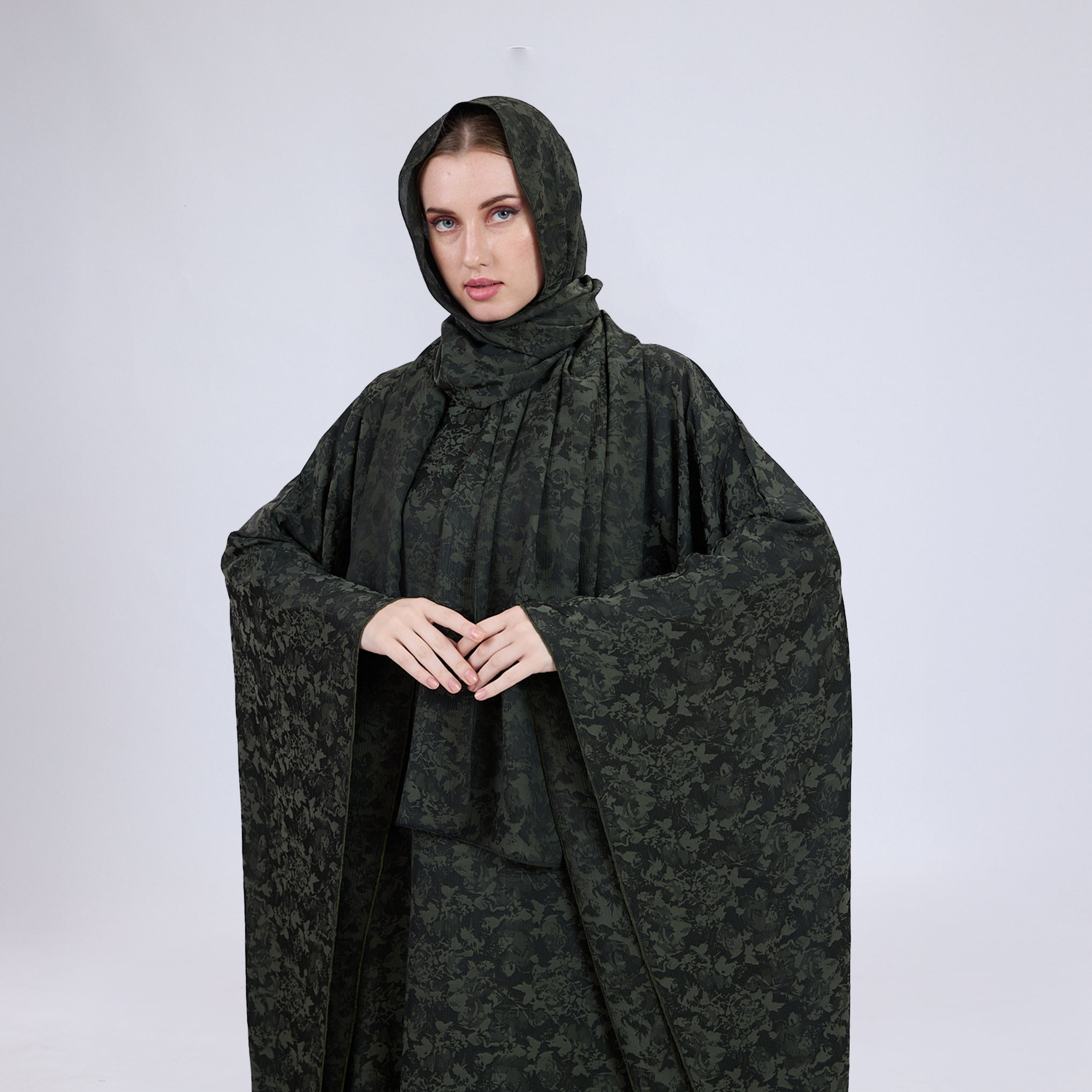 Printed Crinkle Crepe Kaftan Dress with Matching Hijab