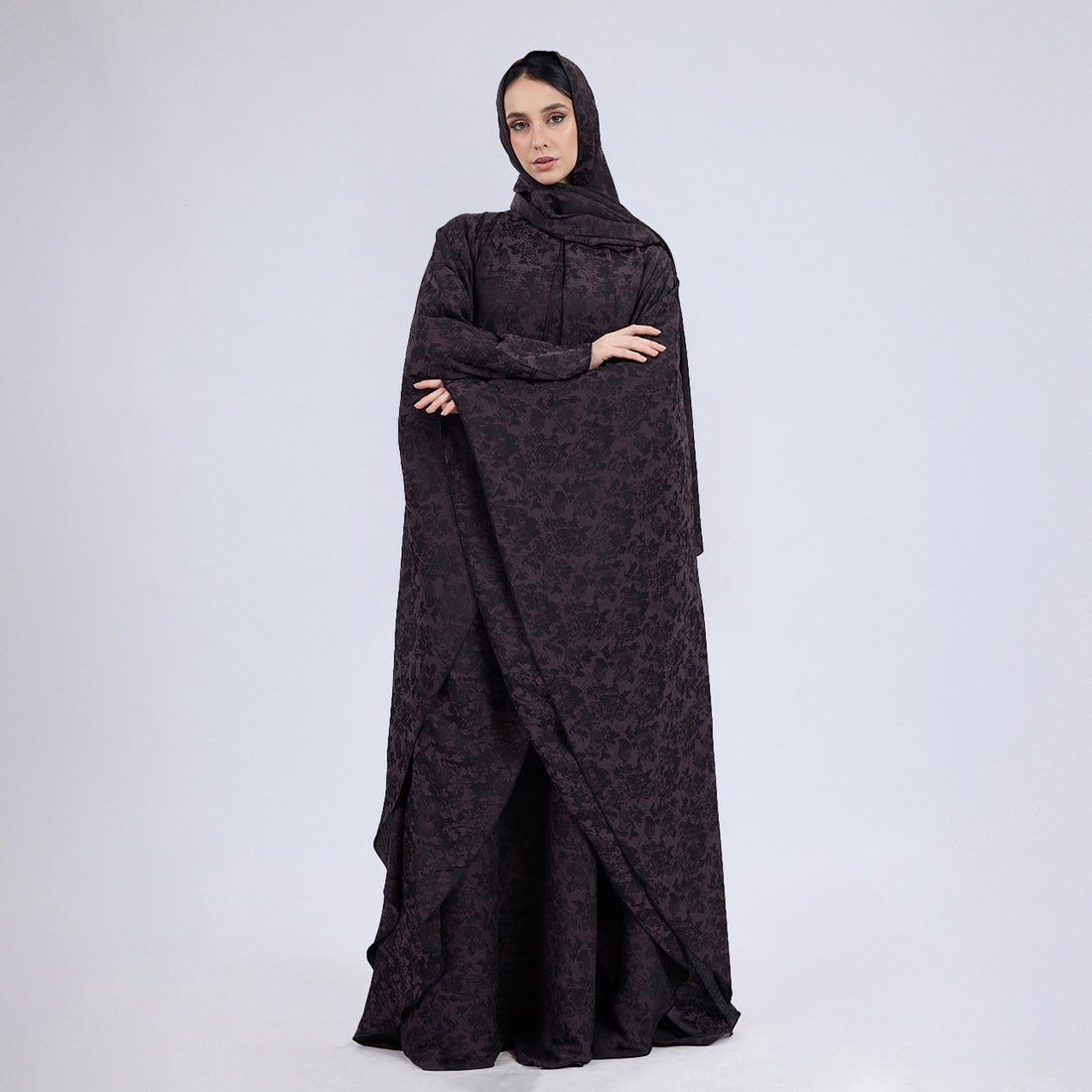 Printed Crinkle Crepe Kaftan Dress with Matching Hijab