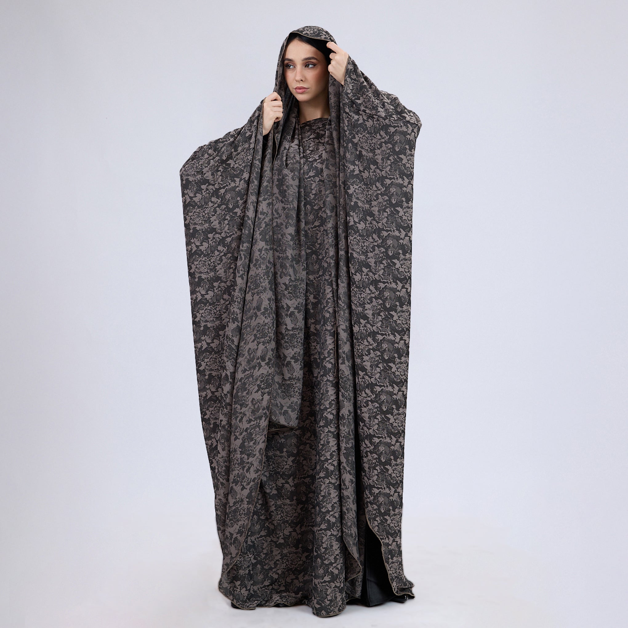 Printed Crinkle Crepe Kaftan Dress with Matching Hijab