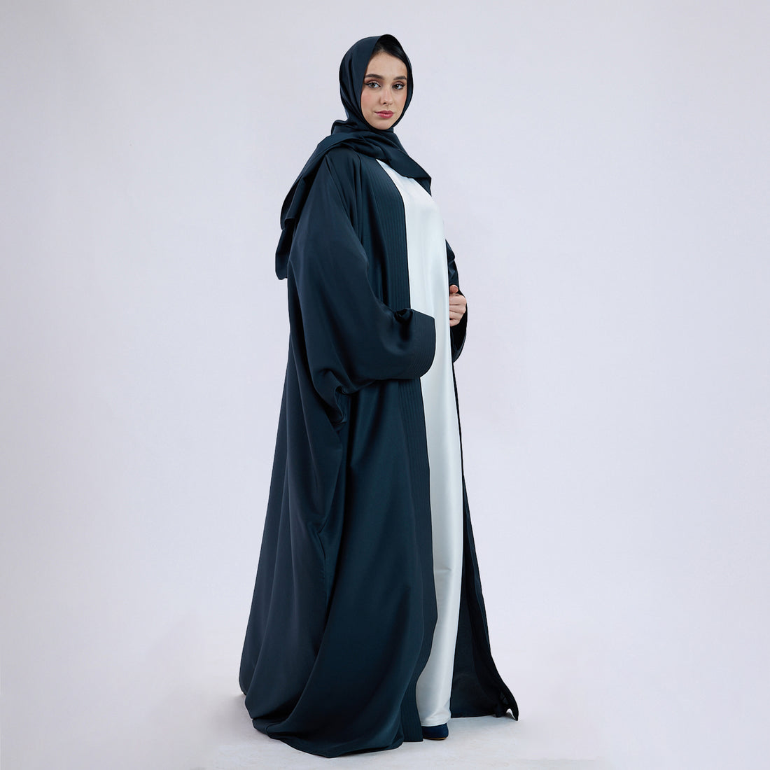 Soft Velvet Satin Open wrap Abaya with Matching Scarf