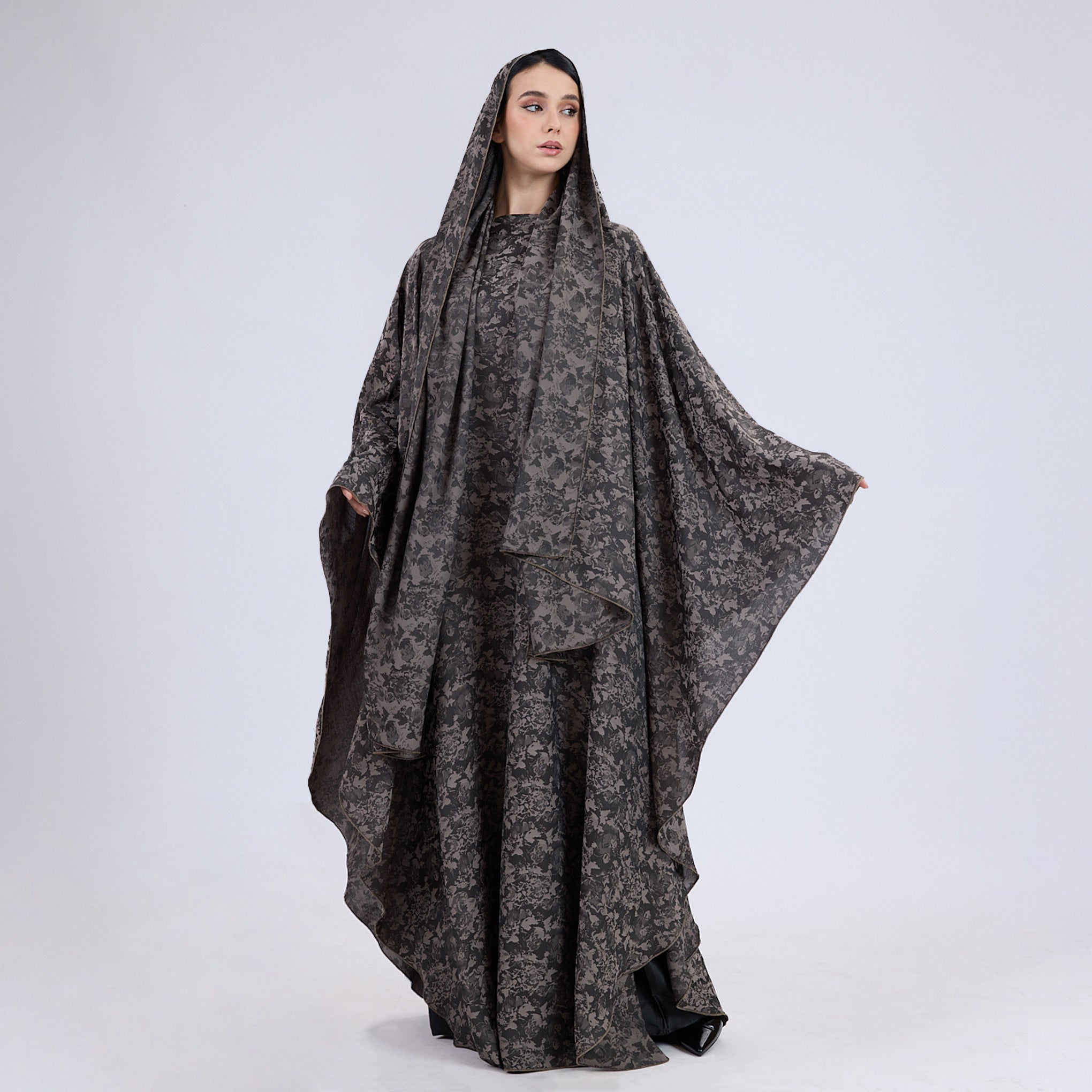 Printed Crinkle Crepe Kaftan Dress with Matching Hijab