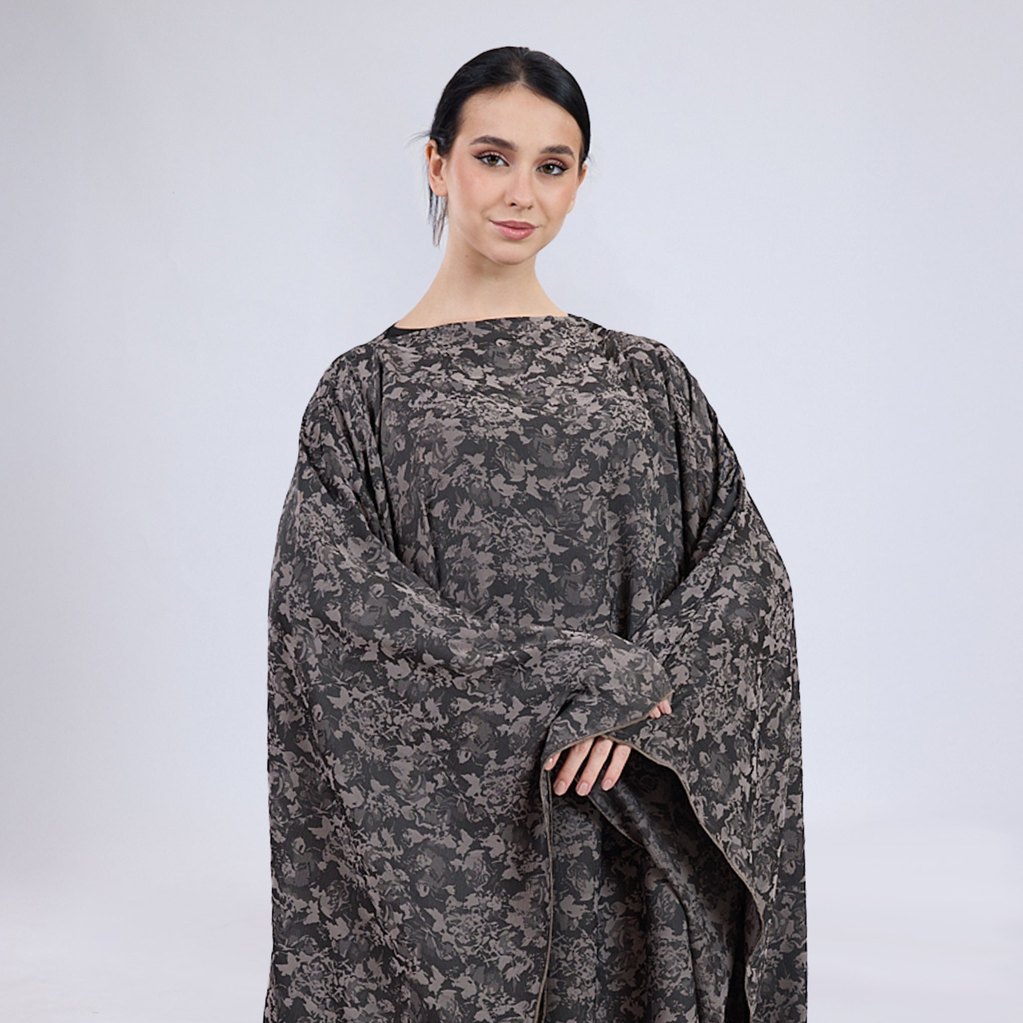 Printed Crinkle Crepe Kaftan Dress with Matching Hijab