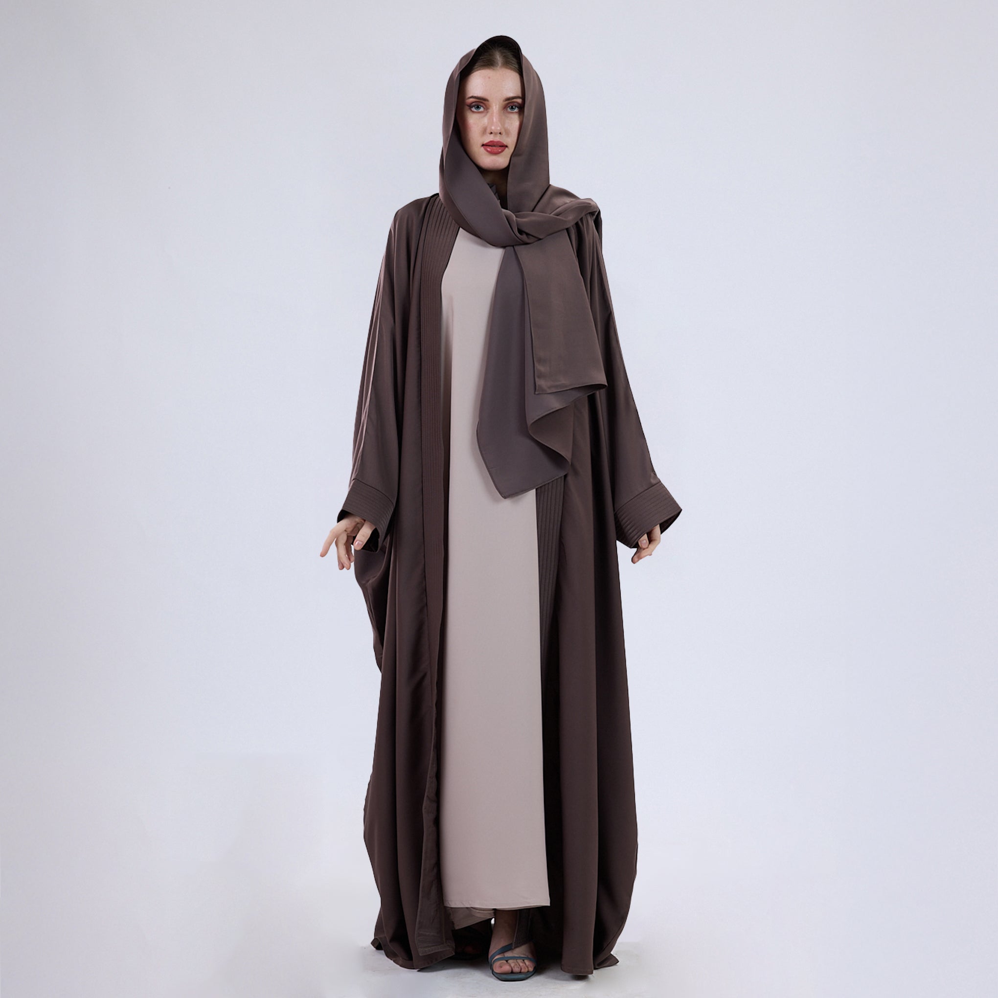 Soft Velvet Satin Open wrap Abaya with Matching Scarf