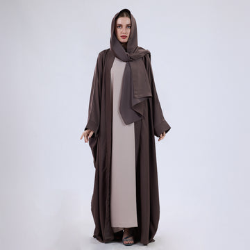 Soft Velvet Satin Open wrap Abaya with Matching Scarf