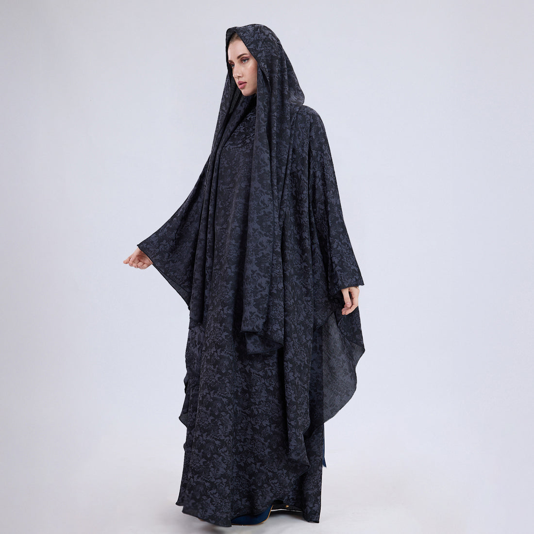 Printed Crinkle Crepe Kaftan Dress with Matching Hijab