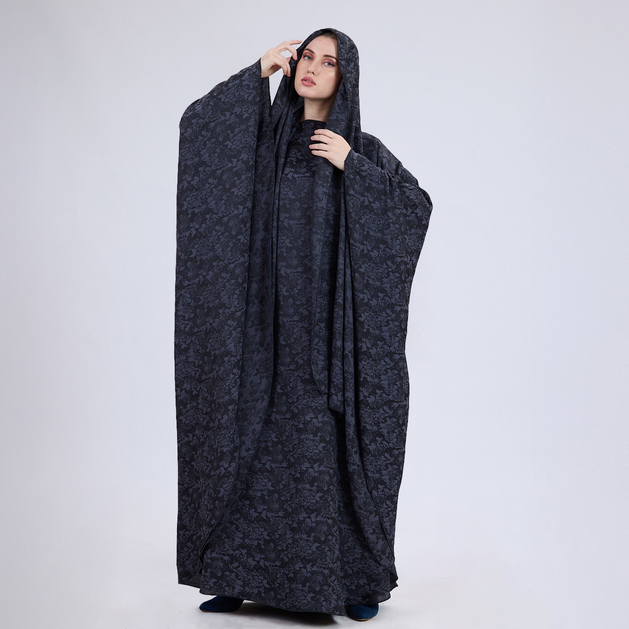 Printed Crinkle Crepe Kaftan Dress with Matching Hijab