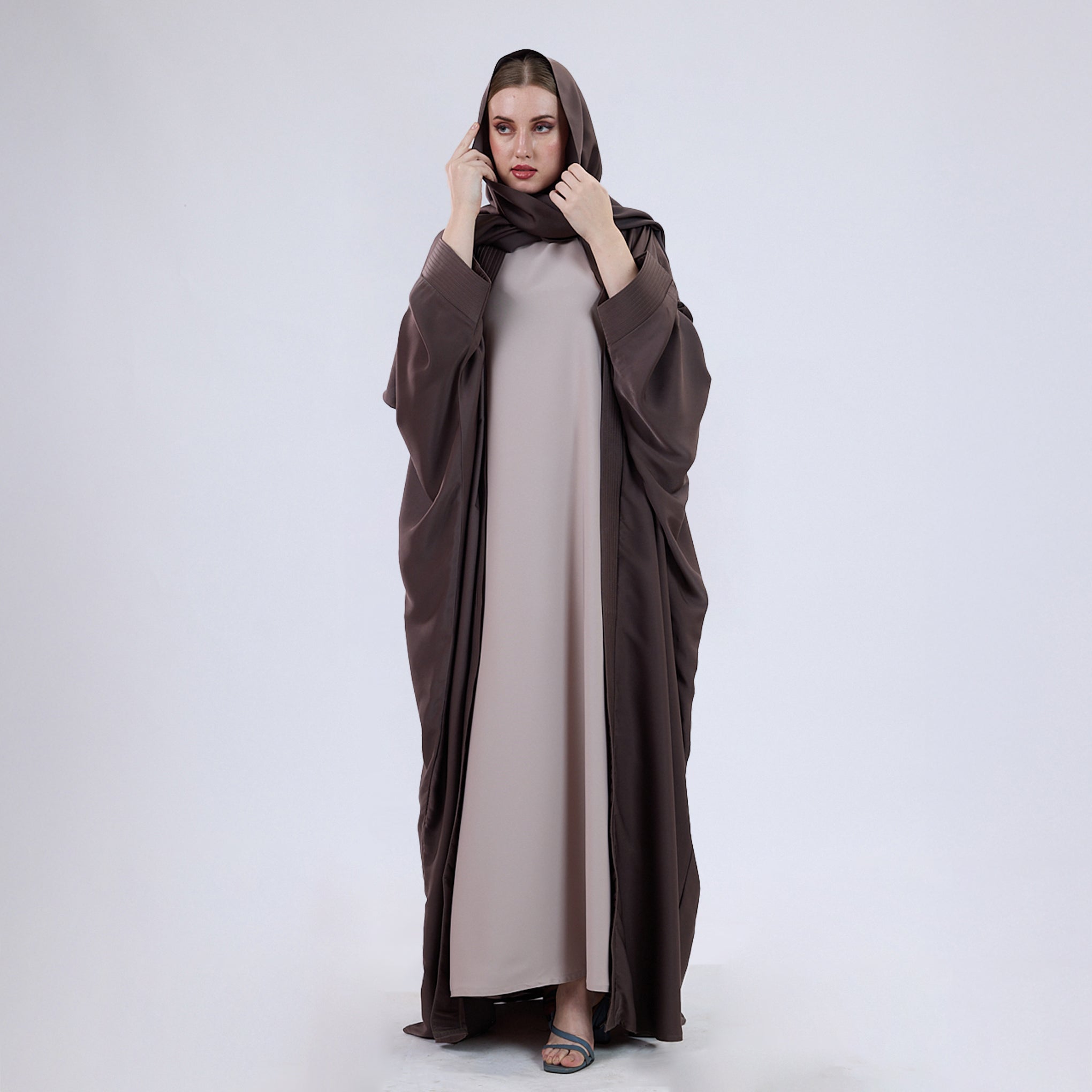 Soft Velvet Satin Open wrap Abaya with Matching Scarf
