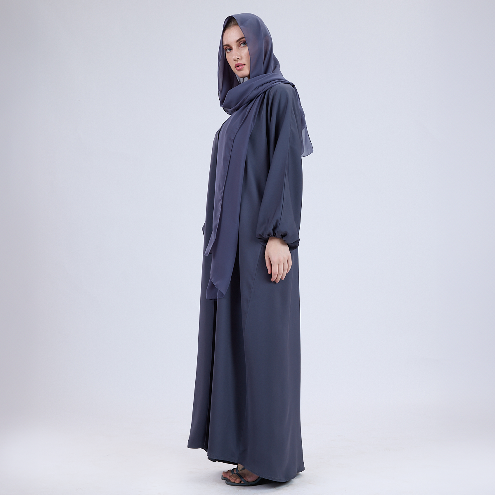 Nida Open Abaya with Elastic Sleeves