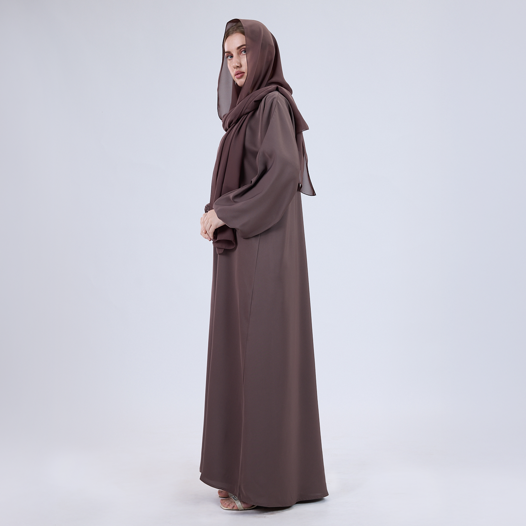 Nida Open Abaya with Elastic Sleeves Turkish Rose