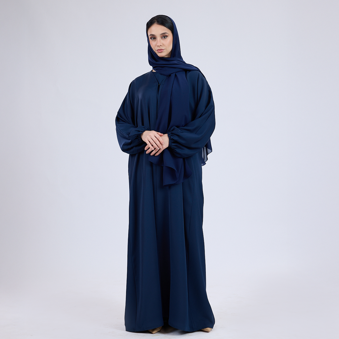 Nida Open Abaya with Elastic Sleeves