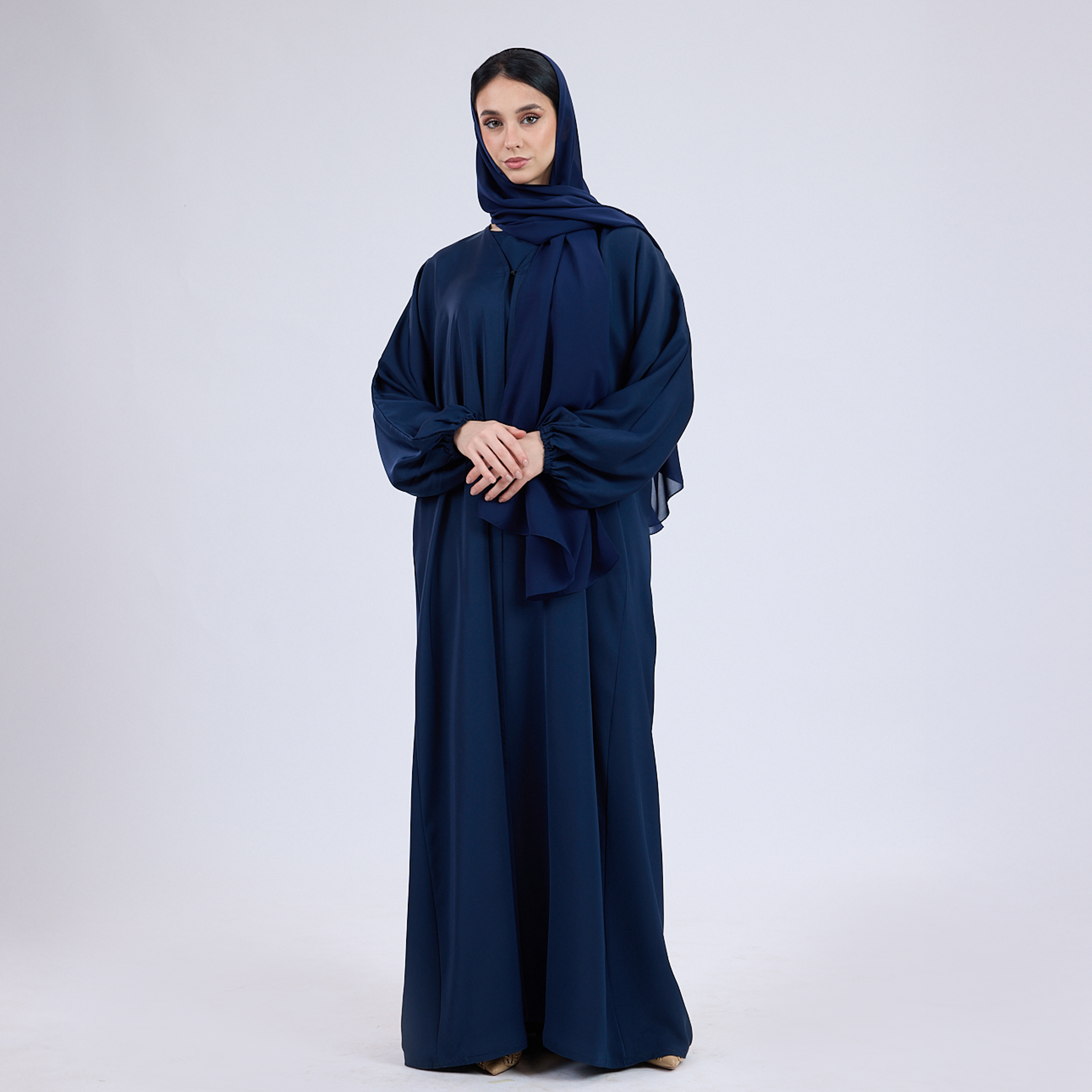Nida Open Abaya with Elastic Sleeves