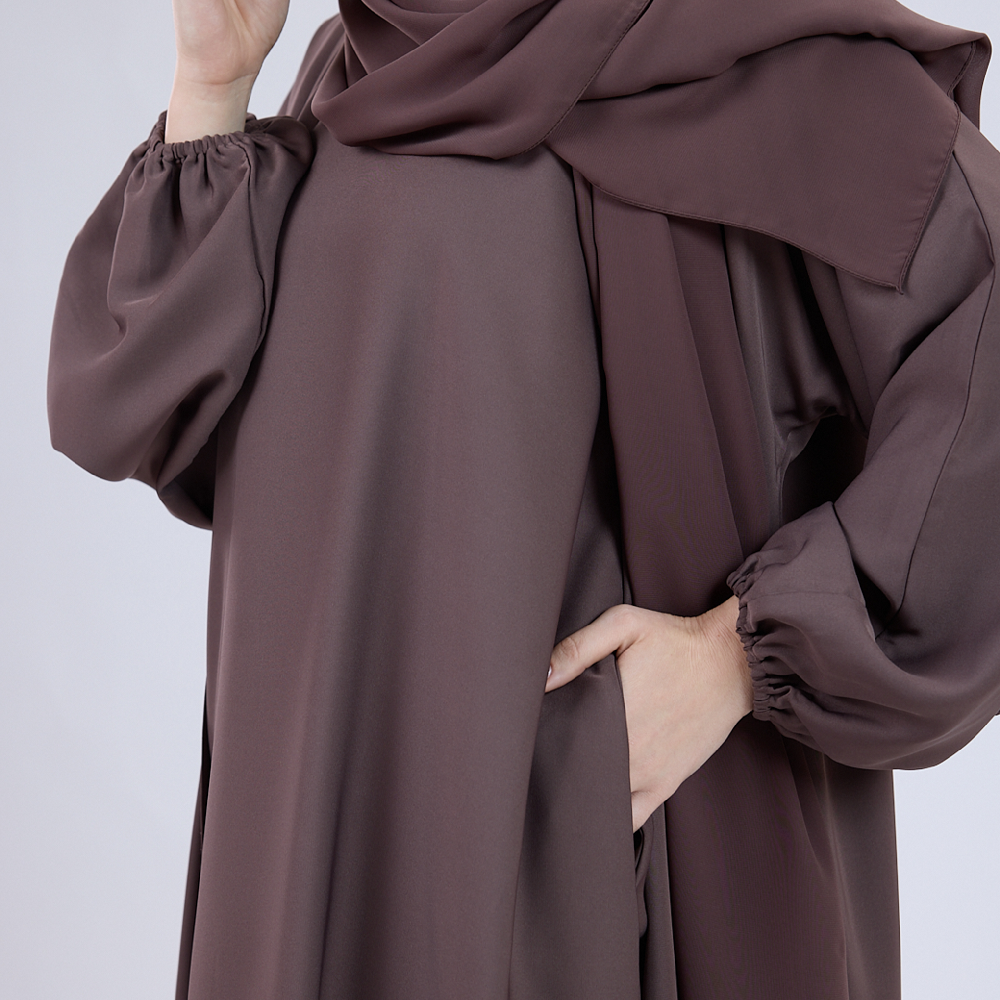 Nida Open Abaya with Elastic Sleeves Turkish Rose