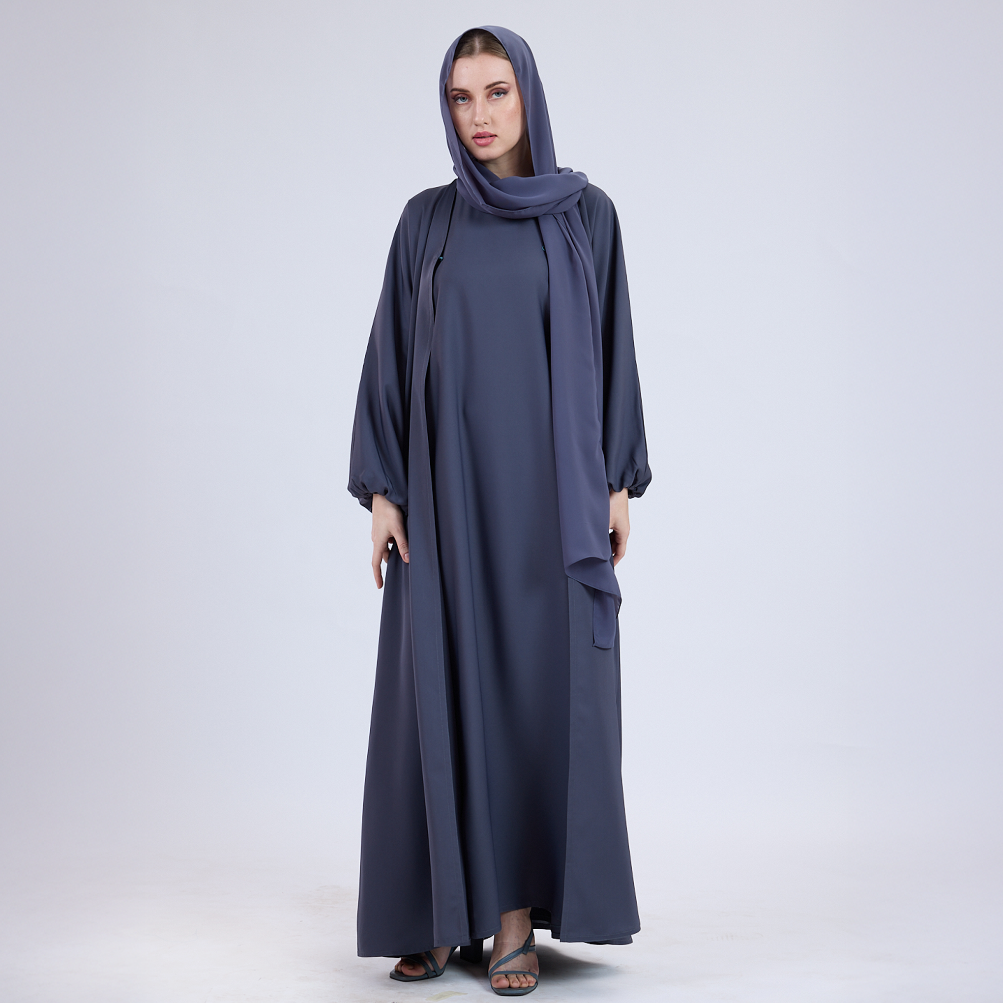 Nida Open Abaya with Elastic Sleeves