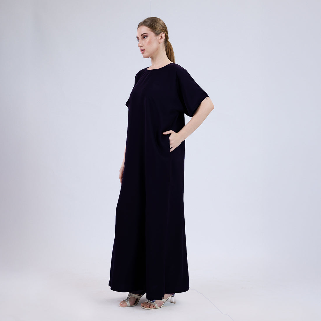 Satin Half Sleeve Inner Slip Black