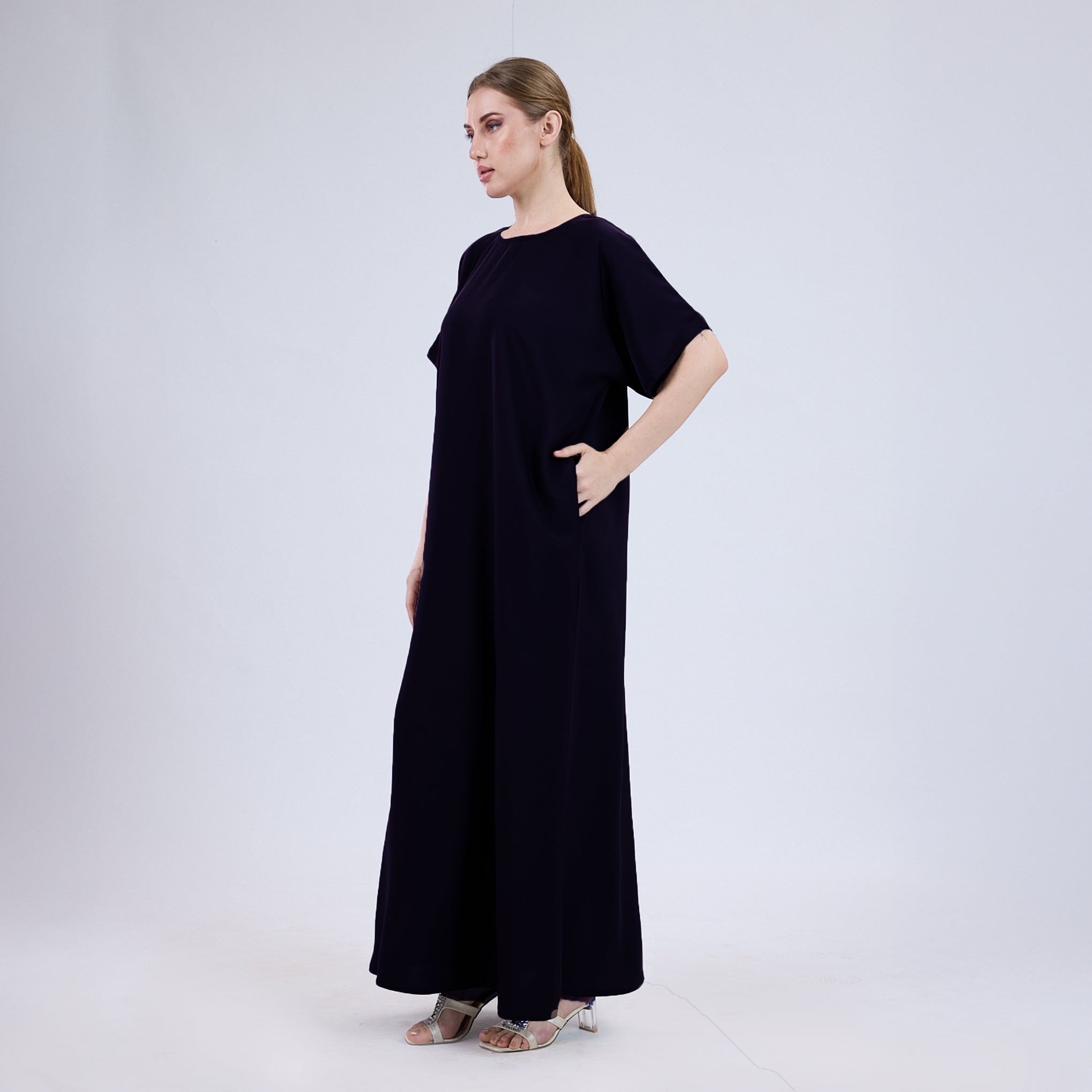 Satin Half Sleeve Inner Slip Black