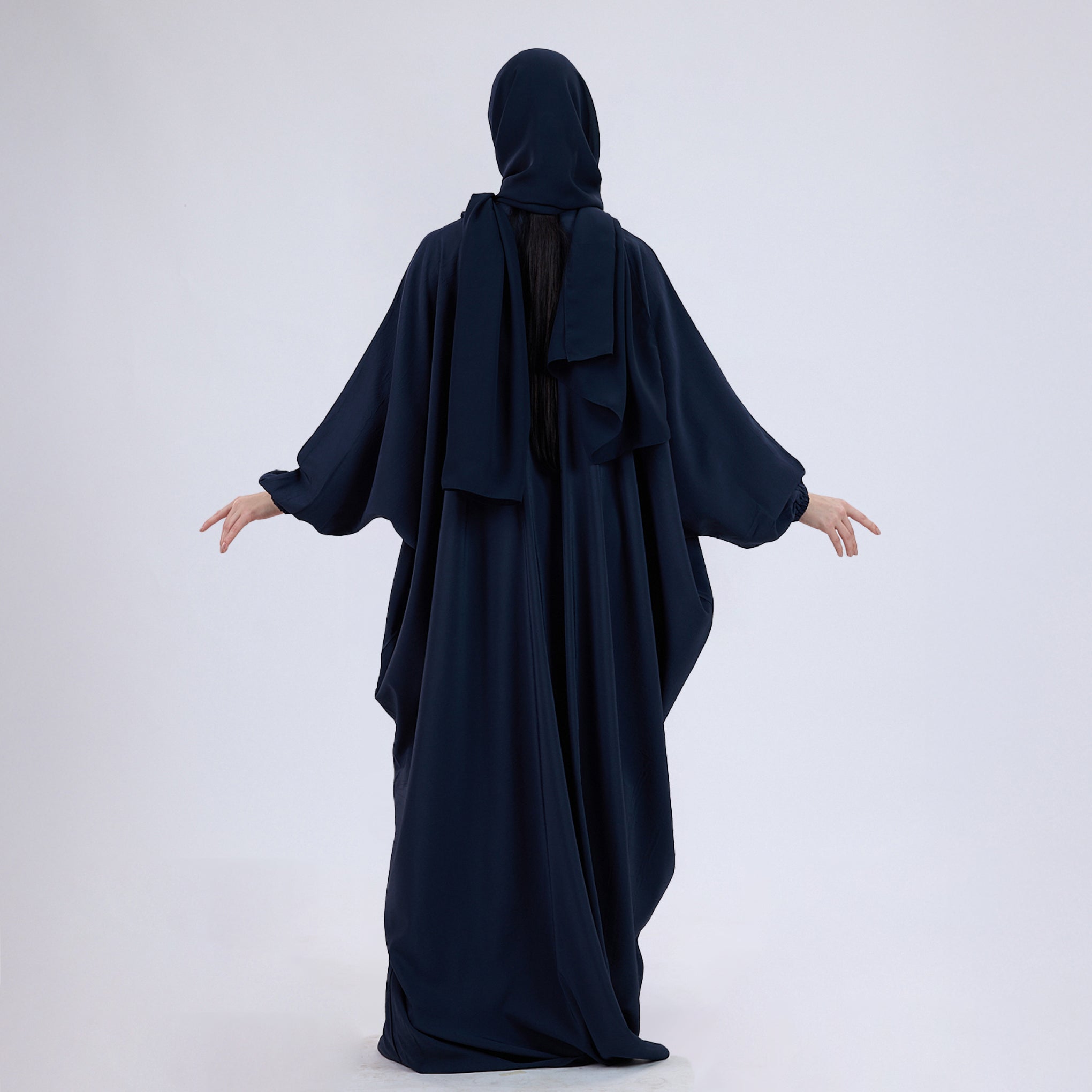 Crush Crepe Butterfly Abaya with Elastic Sleeves & Front Zip
