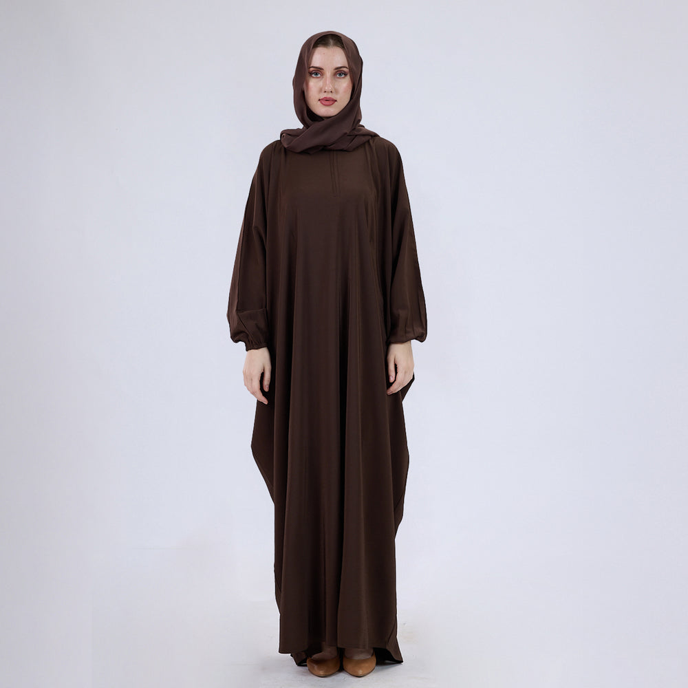 Crush Crepe Butterfly Abaya with Elastic Sleeves & Front Zip