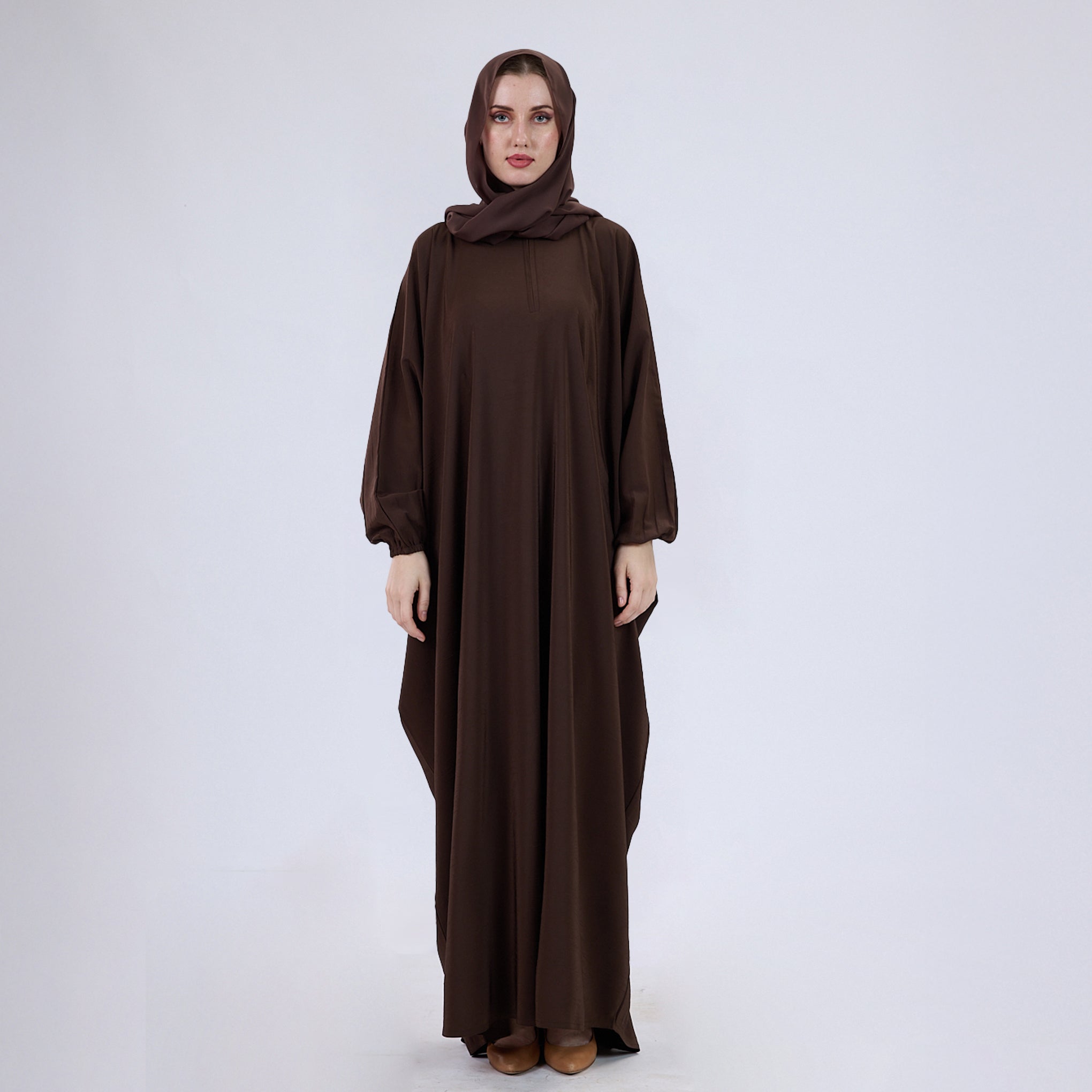 Crush Crepe Butterfly Abaya with Elastic Sleeves & Front Zip
