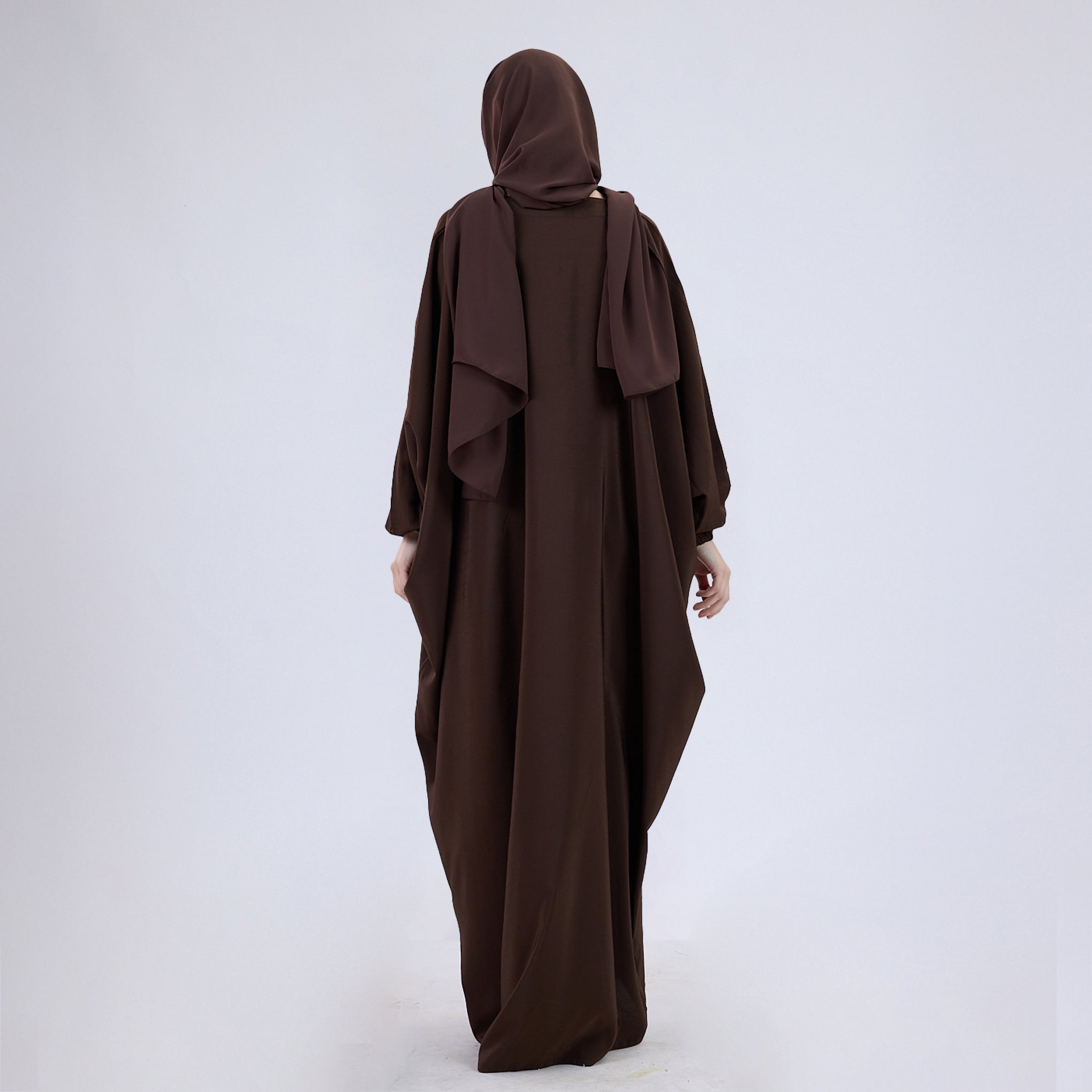 Crush Crepe Butterfly Abaya with Elastic Sleeves & Front Zip
