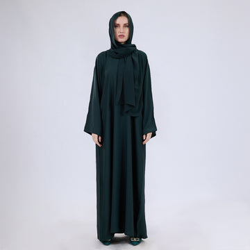 Nida Fabric Classic Closed Abaya With Wide Sleeves Pine Green
