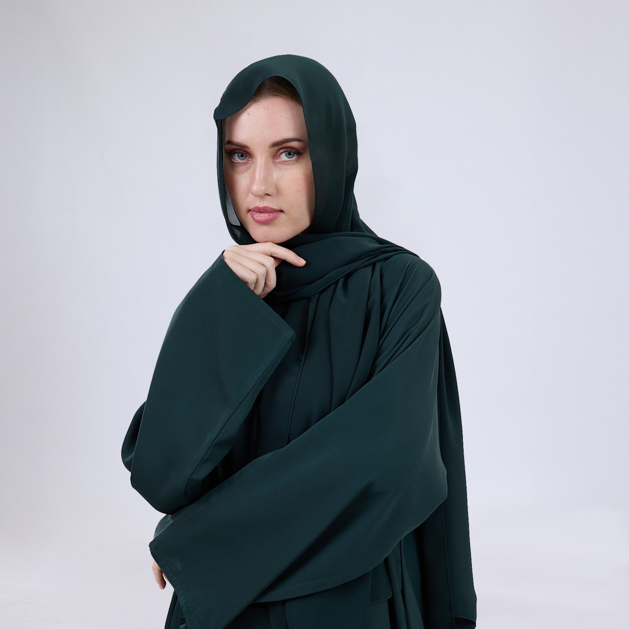 Nida Fabric Classic Closed Abaya With Wide Sleeves Pine Green