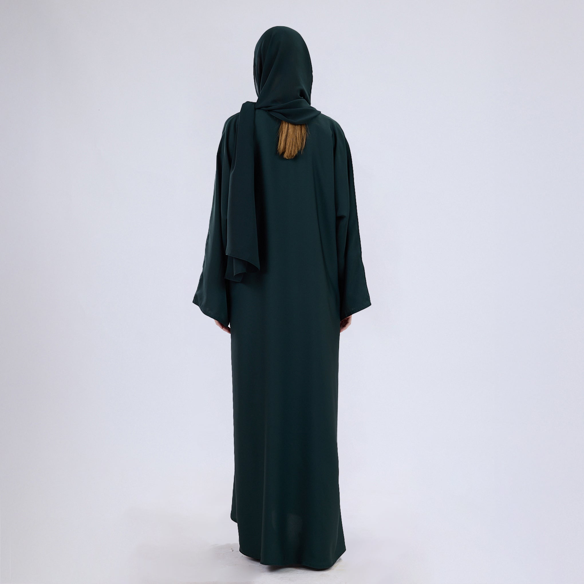 Nida Fabric Classic Closed Abaya With Wide Sleeves Pine Green