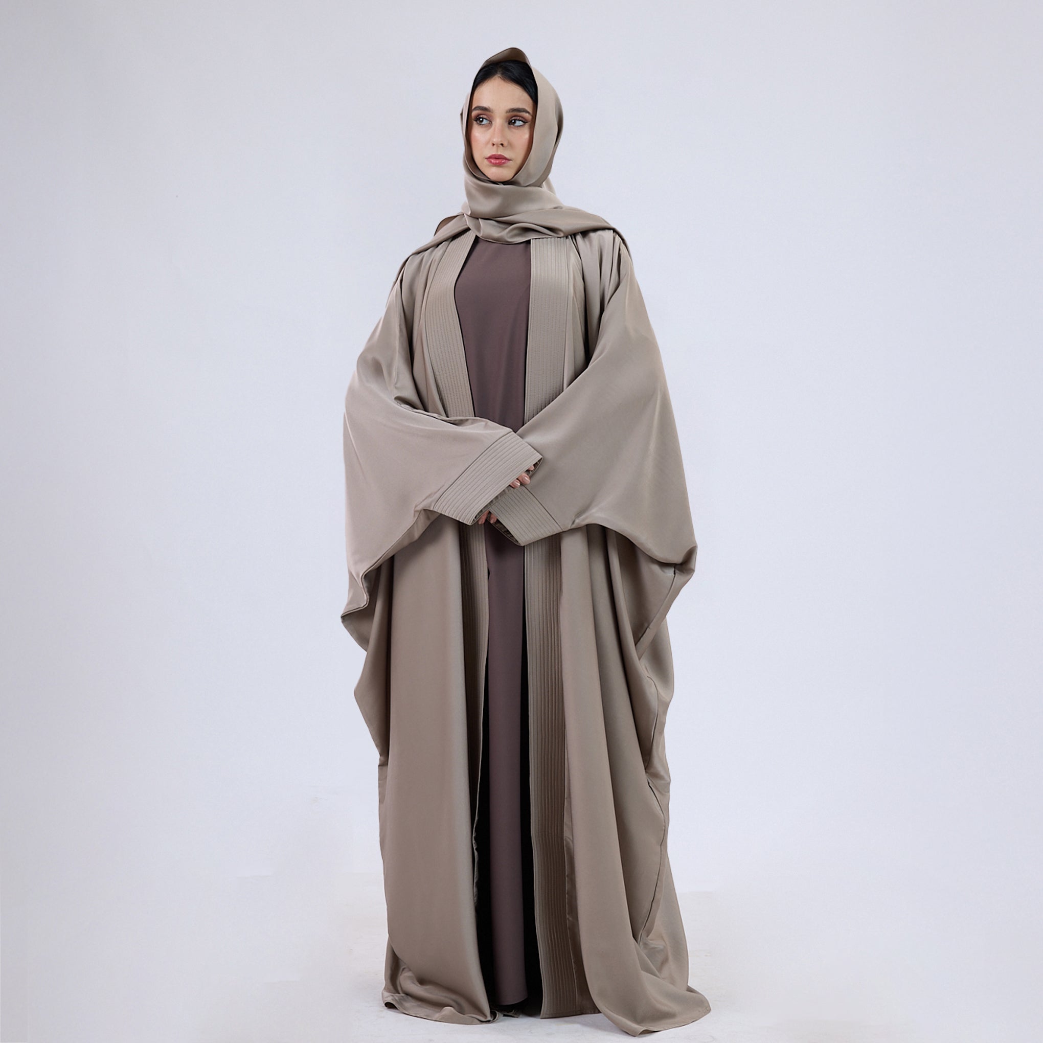 Soft Velvet Satin Open wrap Abaya with Matching Scarf