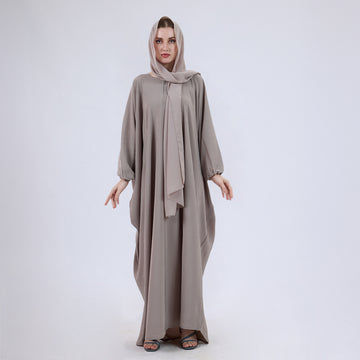 Crush Crepe Butterfly Abaya with Elastic Sleeves & Front Zip