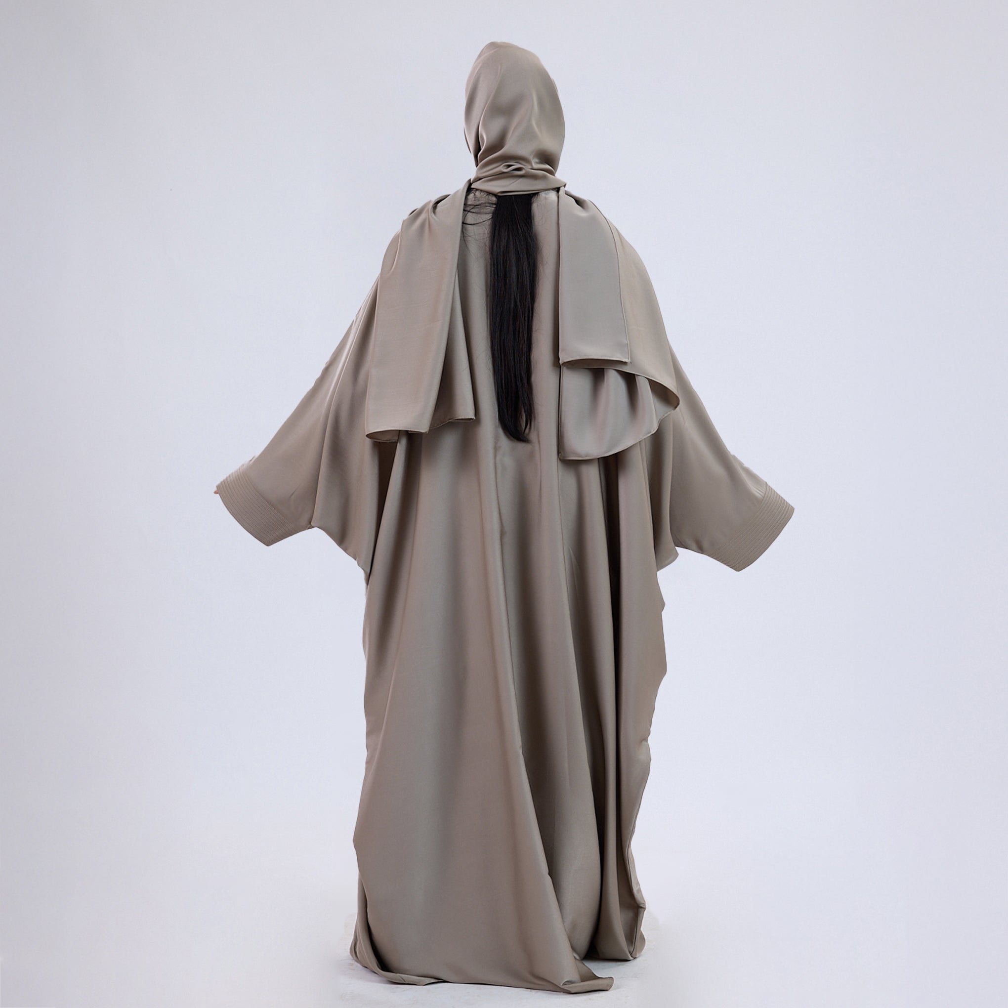 Soft Velvet Satin Open wrap Abaya with Matching Scarf