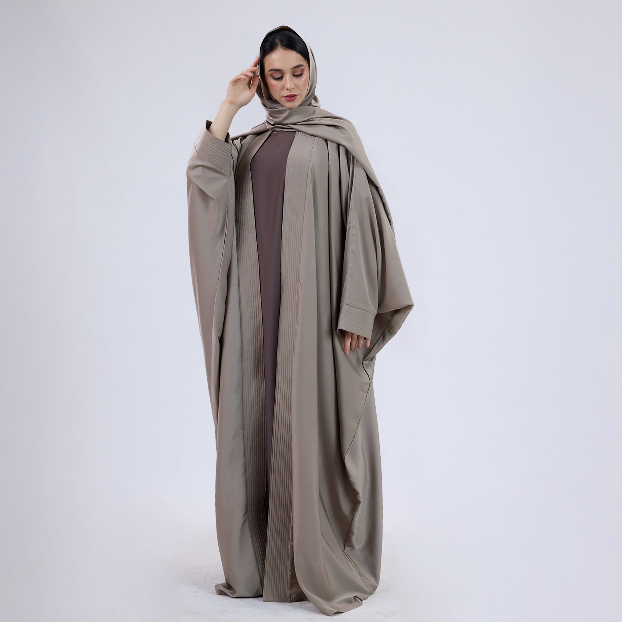 Soft Velvet Satin Open wrap Abaya with Matching Scarf