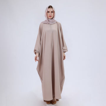 Crush Crepe Butterfly Abaya with Elastic Sleeves & Front Zip