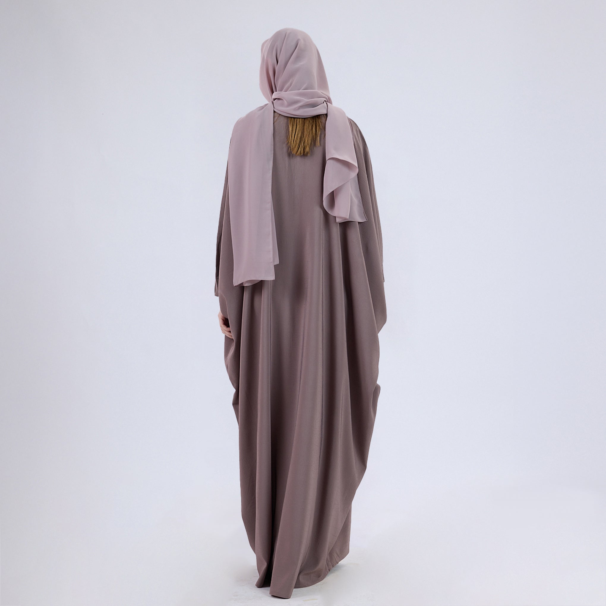 Crush Crepe Butterfly Abaya with Elastic Sleeves & Front Zip