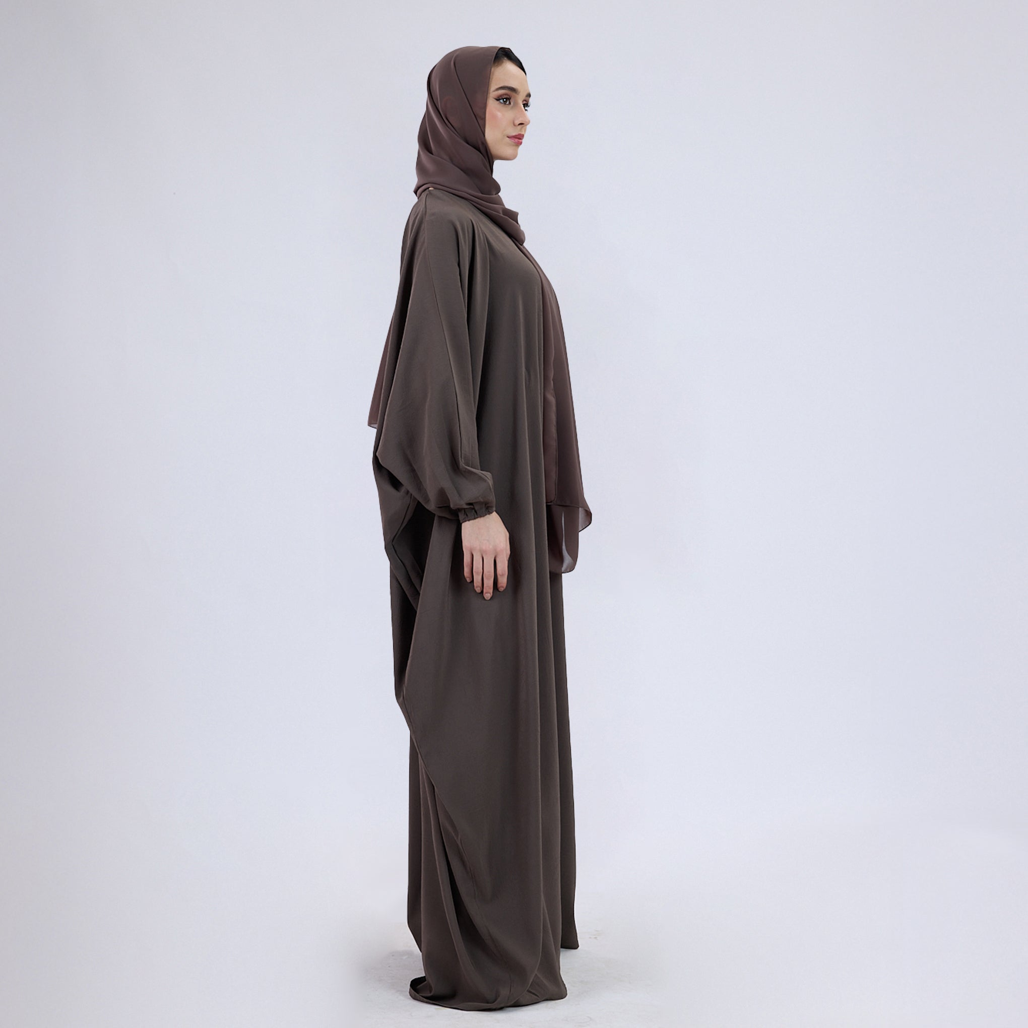 Crush Crepe Butterfly Abaya with Elastic Sleeves & Front Zip