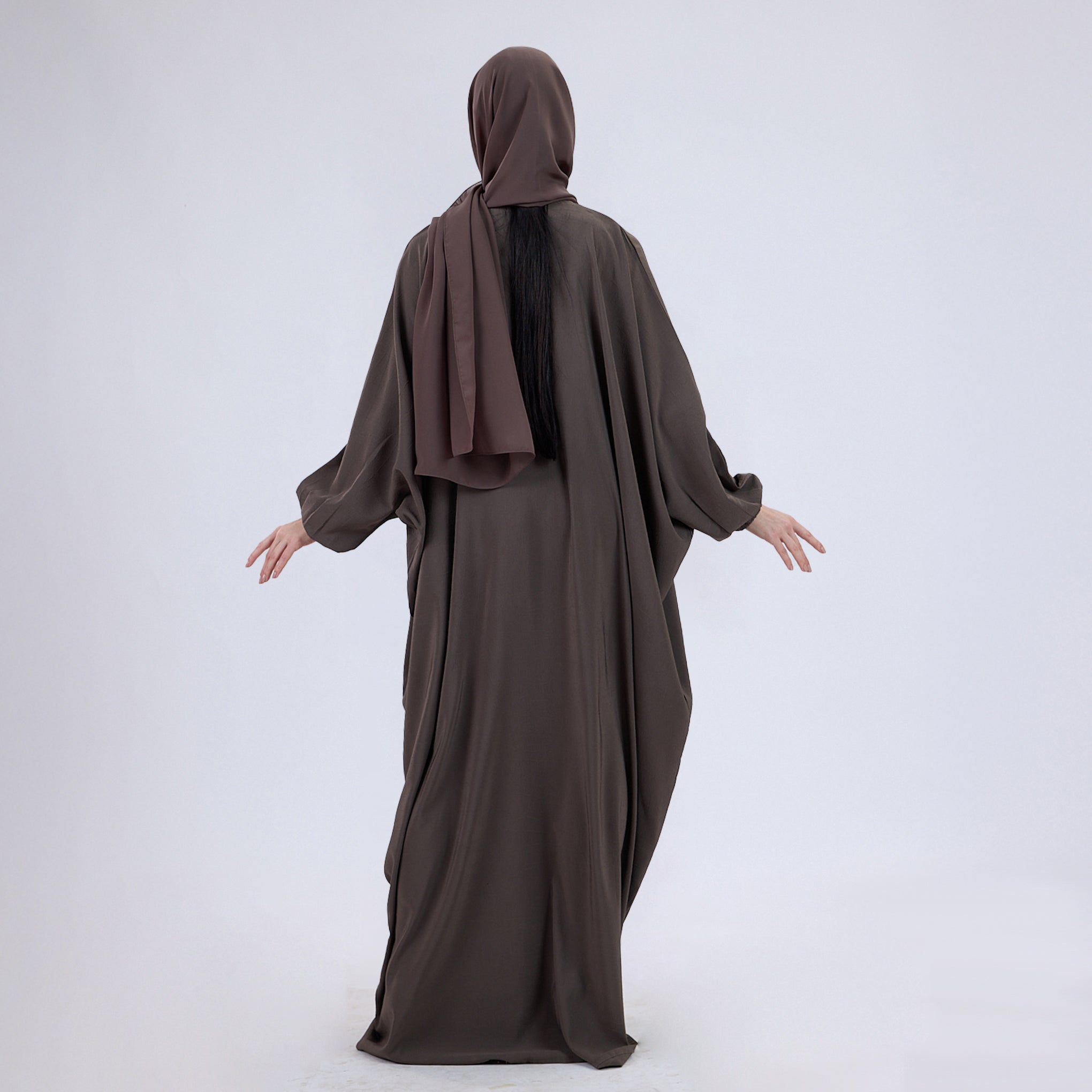 Crush Crepe Butterfly Abaya with Elastic Sleeves & Front Zip