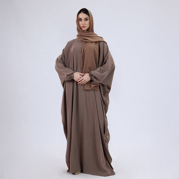 Crush Crepe Butterfly Abaya with Elastic Sleeves & Front Zip