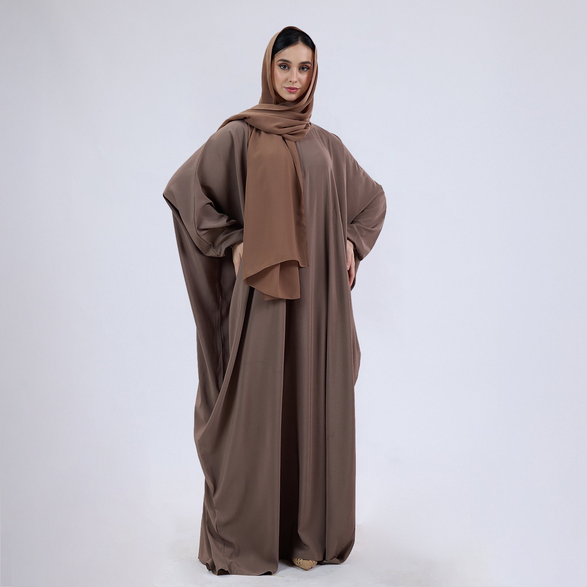 Crush Crepe Butterfly Abaya with Elastic Sleeves & Front Zip