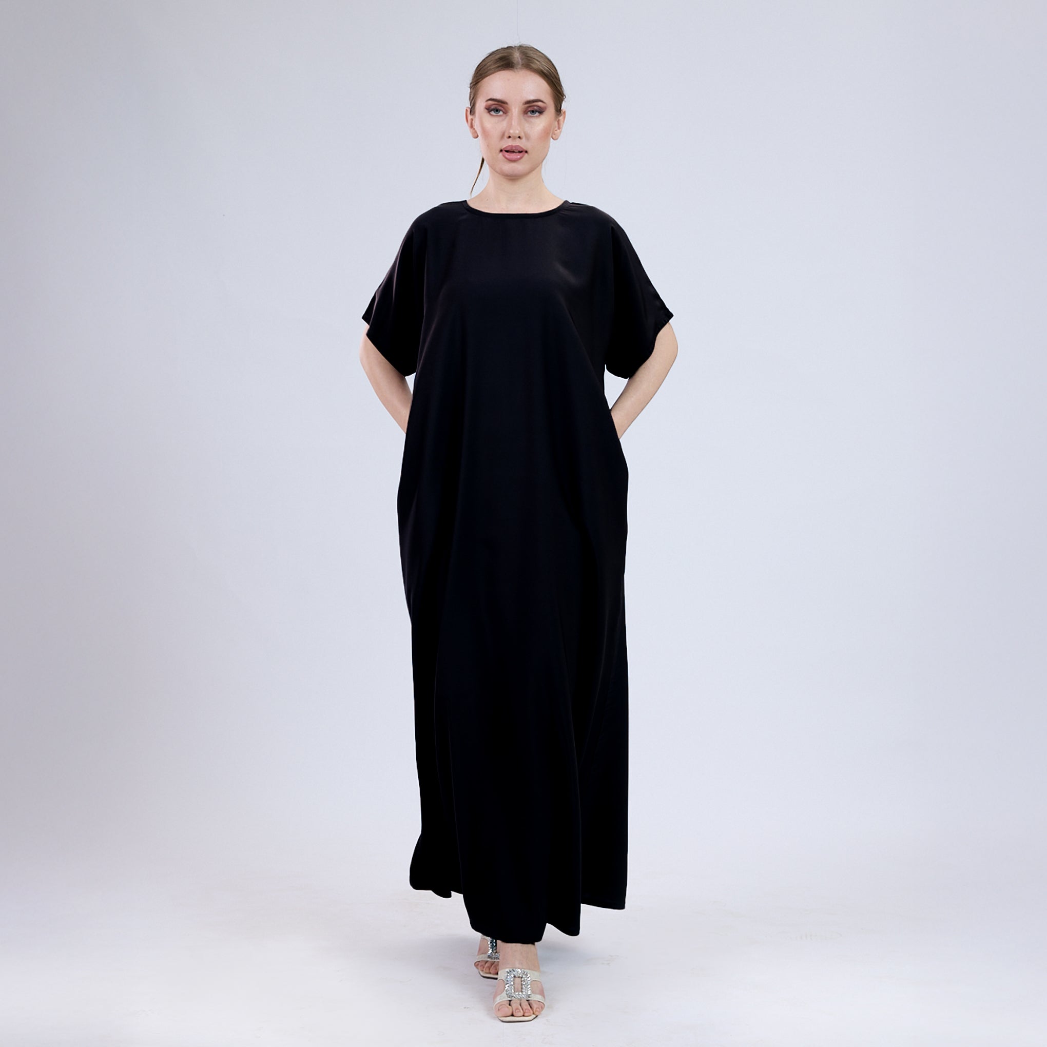 Satin Half Sleeve Inner Slip Black