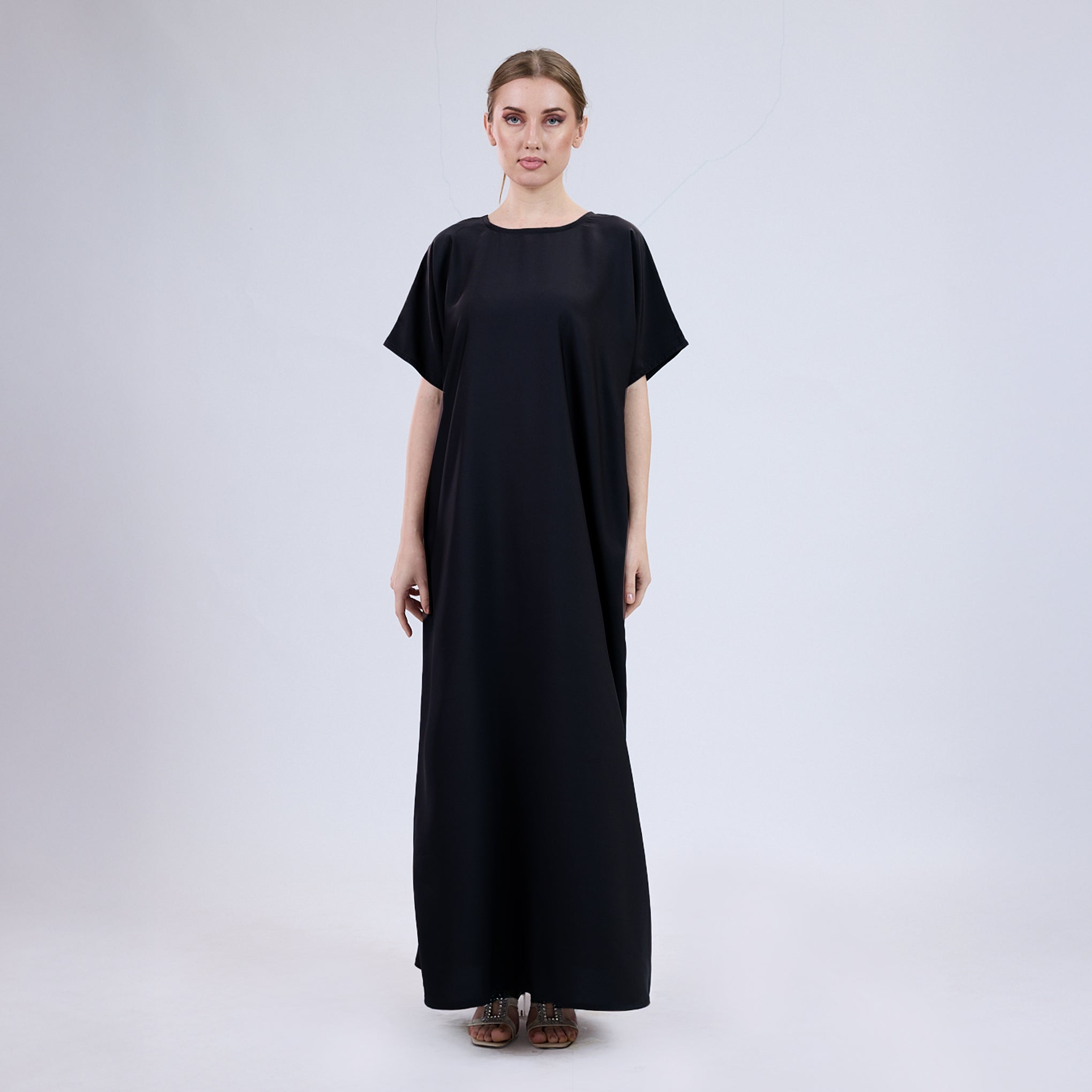 Satin Half Sleeve Inner Slip Black