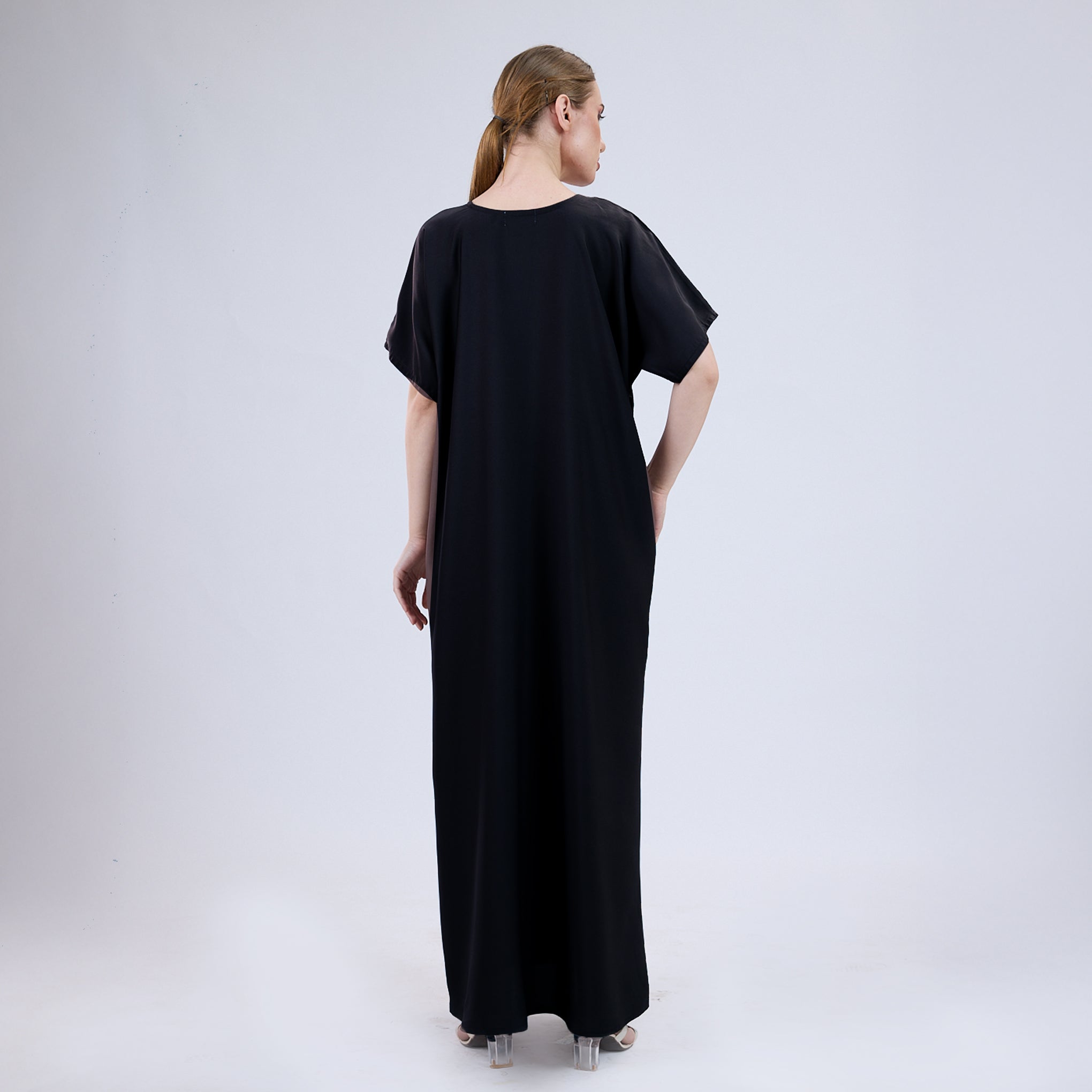 Satin Half Sleeve Inner Slip Black