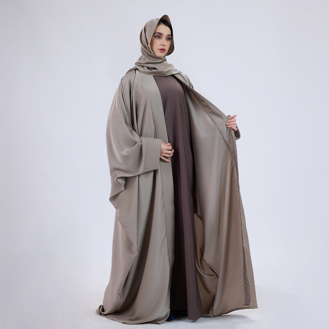Soft Velvet Satin Open wrap Abaya with Matching Scarf